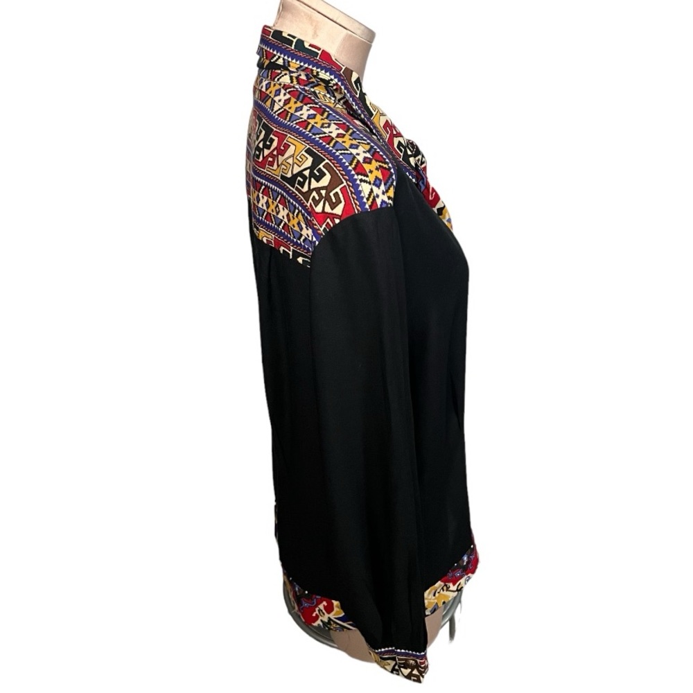 Vintage SK & Company Black with Multi Color Tribal Print Long Sleeve Blo… - Picture 9 of 17